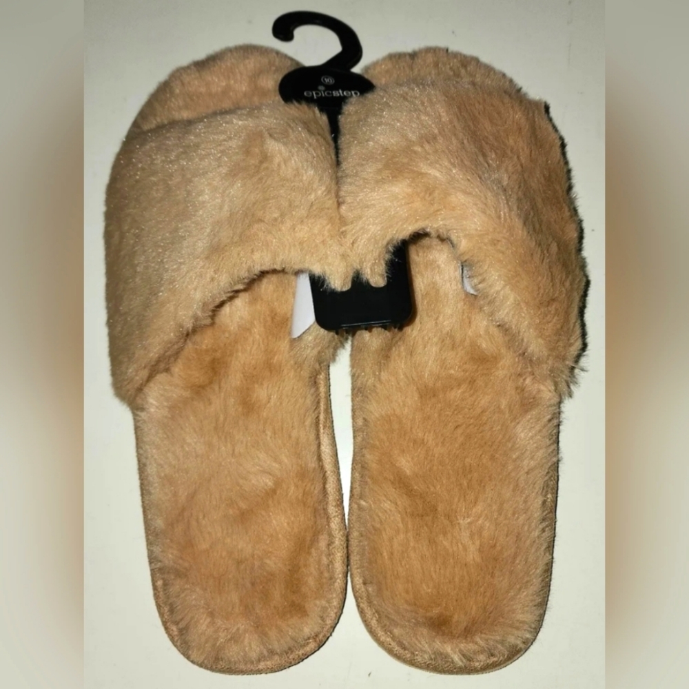 Tan Open Toe Cushioned Slippers Size 9 inside/Outside Slippers